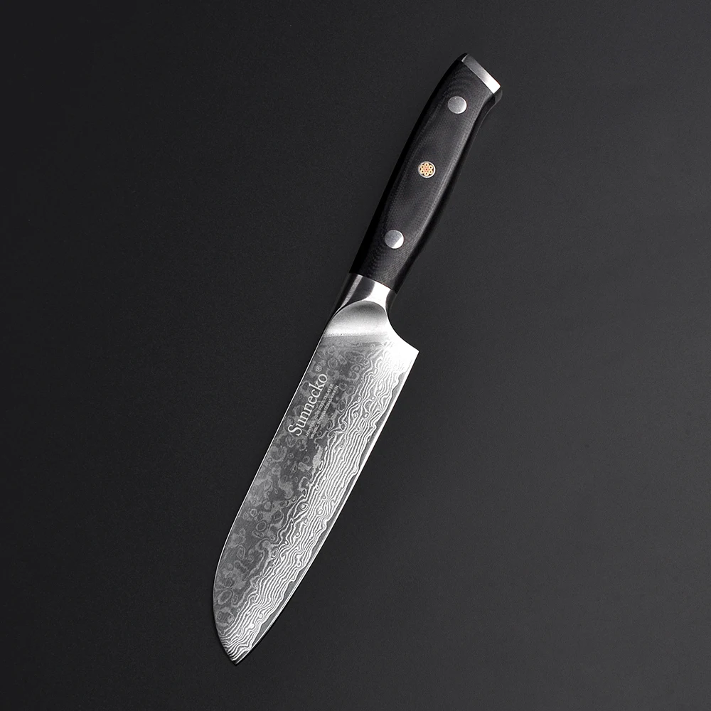 SUNNECKO 5 дюймов нож сантоку японский Дамаск VG10 стальные острые лезвия кухонные ножи G10 Ручка Кливер ножи для нарезки резак инструмент