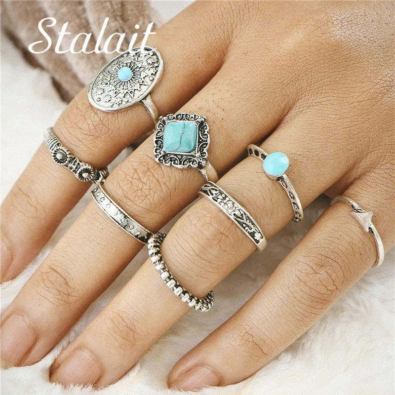 

Geometric Stone Oval Midi Ring Set Boho Beach Anillos Finger knuckle Ring for Women Man Punk Style Jewellery Accessory