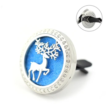 

30mm Stainless Steel Christmas Gift Design elk Car Air Freshener Aromatherapy Essential Oil Diffuser With Vent Clip