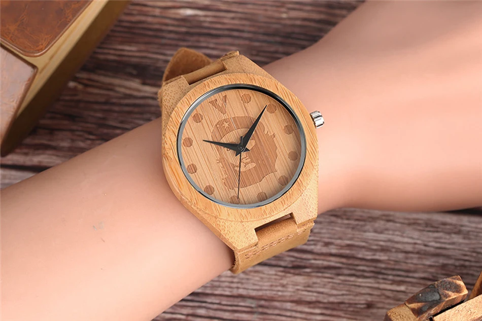 YISUYA Men Wooden Watch Argentina Che Guevara Design Bamboo Genuine Leather Strap Quartz Wristwatch for Gift (5)