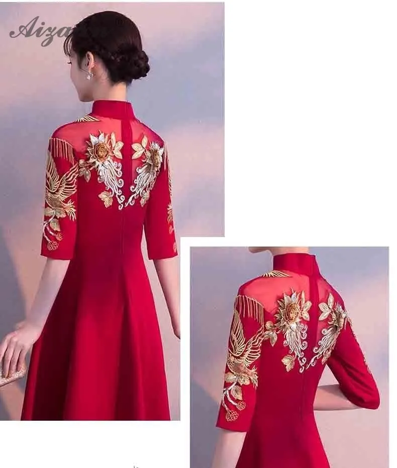 Современные красные с кисточками вышивка Cheongsam Длинные вечерние платья Qi Pao женское традиционное китайское свадебное платье Qipao Акция