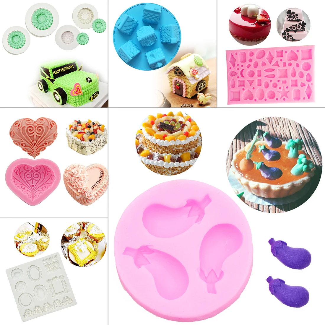 

1 PC Leaves Tire Heart Lips Shape Silicone Cake Chocolate Mold Fondant Sugar Baking Tools Stencils Bakeware