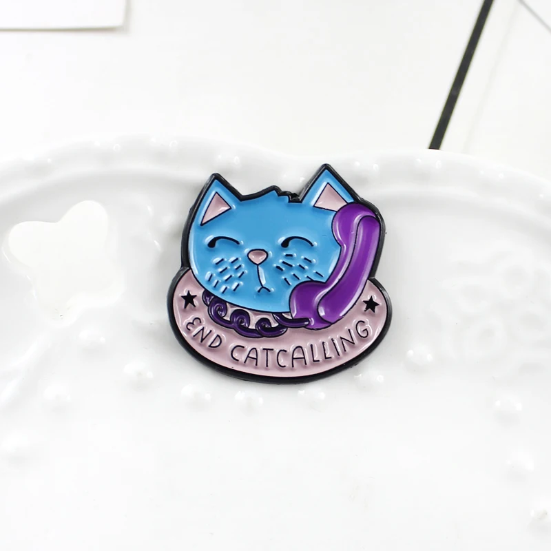 Эмалированная булавка на телефон Smile Blue Cat значок подарок для любимого человека