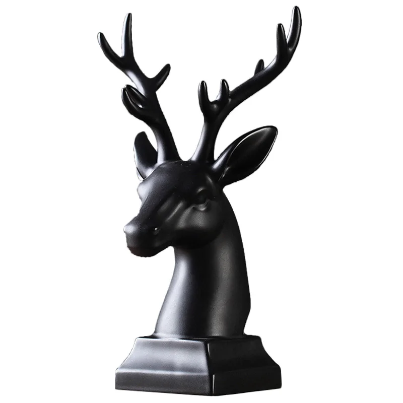 Simple Black And White Deer Head Porcelain Furnishings Crafts Home Decor Animals Ceramic Figurine Handicraft Art Decorations Figurines Miniatures Aliexpress