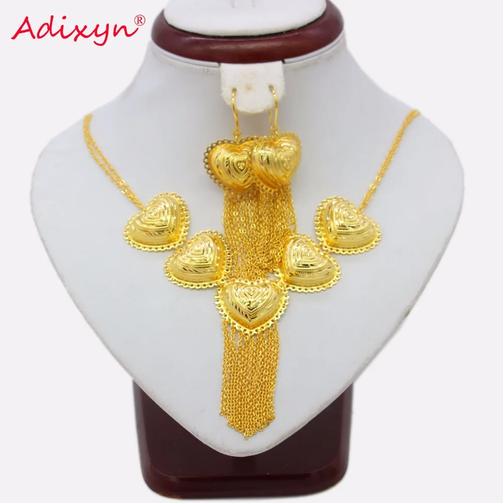 

Adixyn African Heart Bride Jewelry sets Gold Color Necklace/Earring/Pendant Ethiopian/Middle Easter/India/Kenya Jewelry N03121