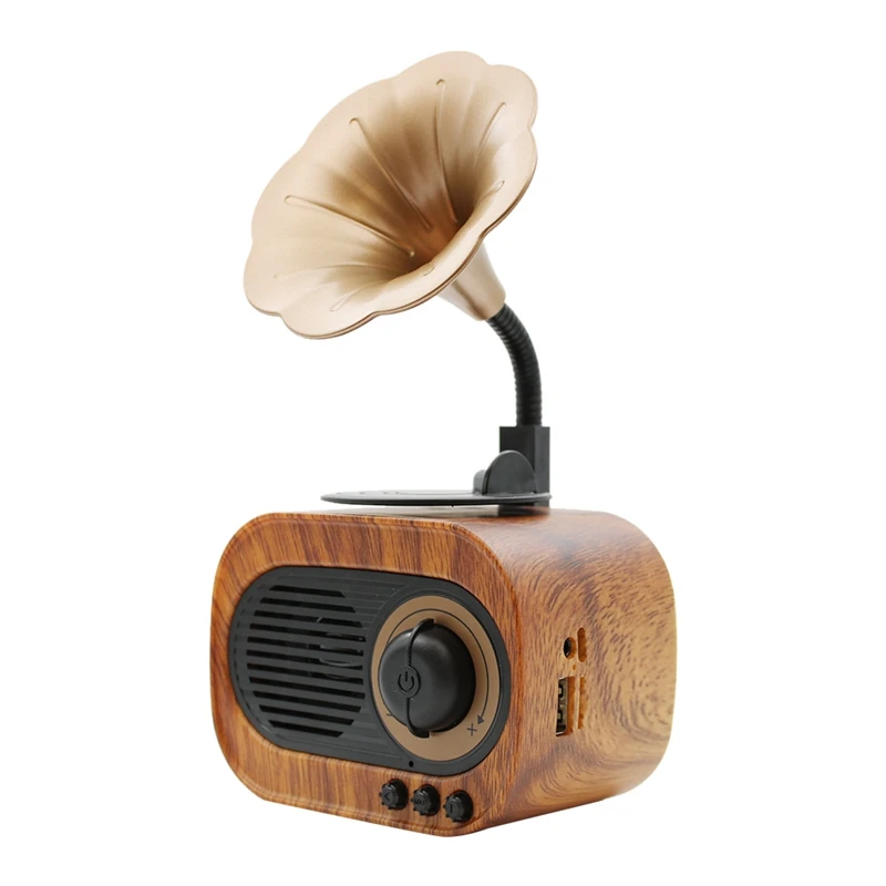 Ретро труба стиль Bluetooth динамик беспроводной стерео сабвуфер Музыкальная Коробка деревянный динамик s с микрофоном Fm радио Tf для телефона дома