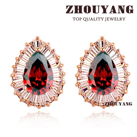 ZHOUYANG ZYE622 Luxurious RED Crystals Stud Earring Rose Gold Color Jewelry Made with Genuine Austrian Crystal Wholesale