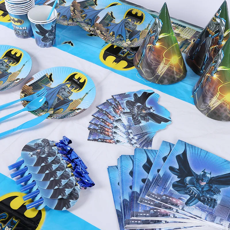 

XI.BAO Cartoon Batman Disposable Cups/Knife Fork/Spoons /Tableware set Kids Favorite Birthday Party Decoration Supplies Gift