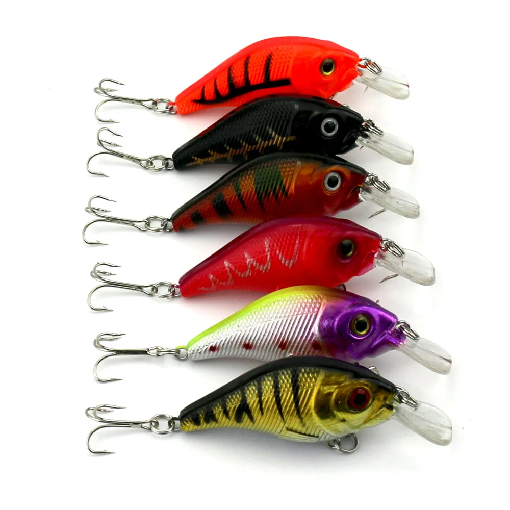 6 pcs NEW Crank fishing lure Plastic artificial hard fishing bait Fat