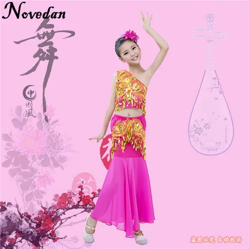 Детский дешевый набор костюма для танца живота, детский индийский Болливудский танцевальный костюм для девочек, длинное платье русалки, юбка, топ, комплект - Цвет: Hot Pink  Top Skirt
