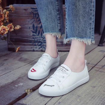 

Vogue Fashion Women Flats Lace-up Casual Student's Sneakers Black White Shoes Female