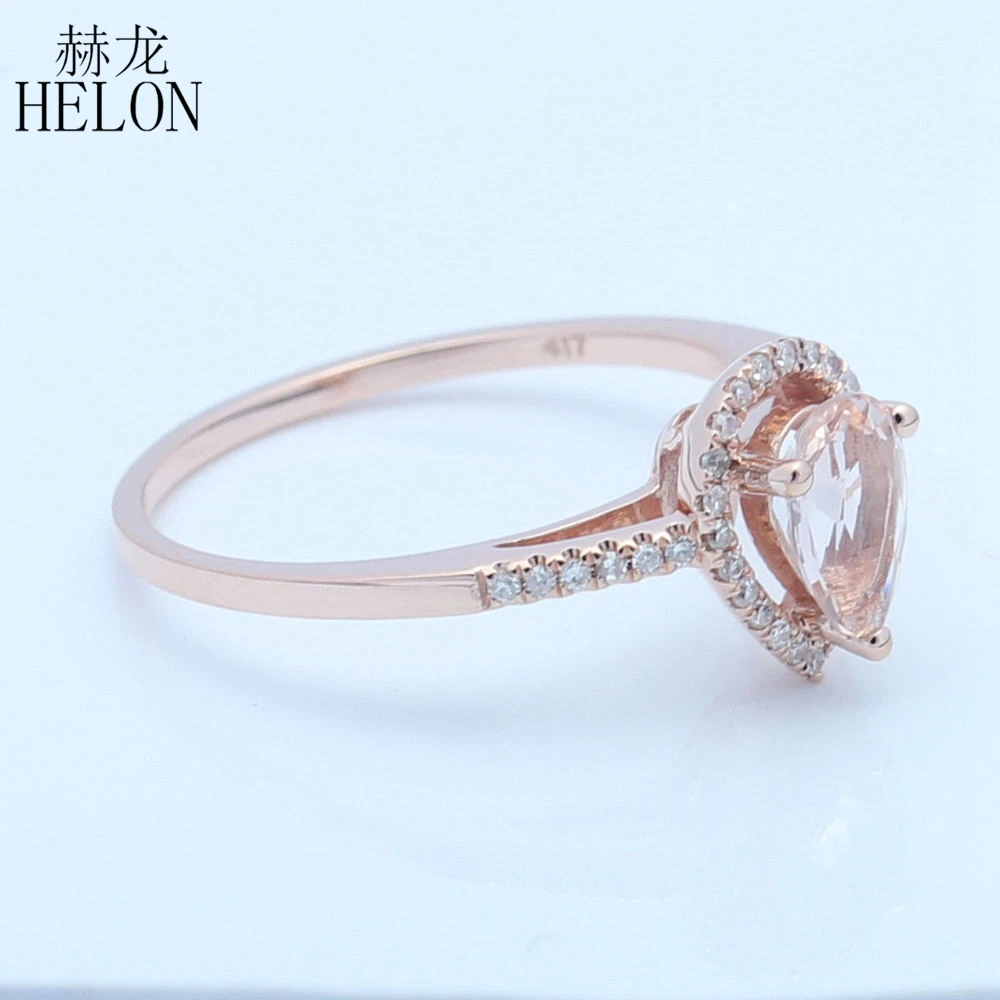 HELON, 5x7 мм, груша, морганит, проложенный натуральными бриллиантами, кольцо, твердое, 10 к, розовое золото, обручальное, обручальное, драгоценные камни, бриллианты, хорошее ювелирное изделие, кольцо