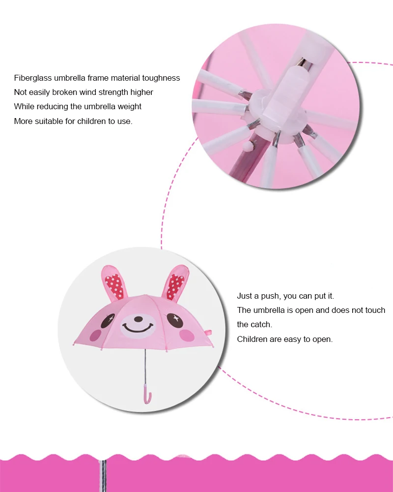 1" Милый милый детский зонтик, Неавтоматические зонты с длинными ручками, Мультяшные зонтики для детей, детские зонтики