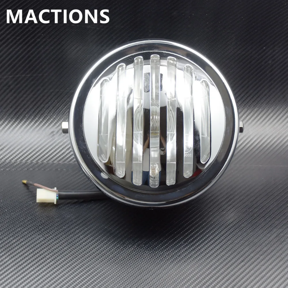 7'' Vintage Motorcycle Chrome All Metal Glass Grille Headlight Headlamp