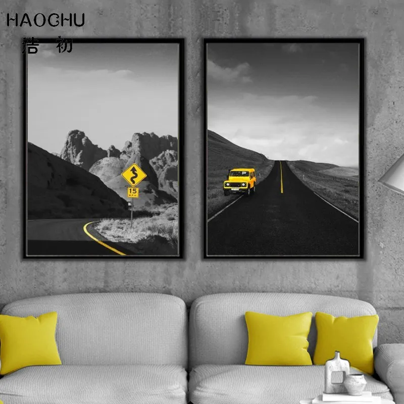 HAOCHU постмодерн Европейский черный и белый дорожный знак холст настенное