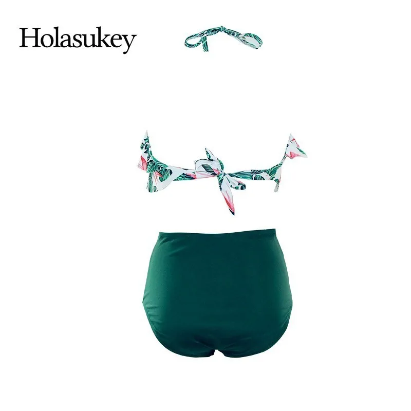 HolaSukey Sexy 2018 Bikinis Set Solid Leaves Print Swimwear Women Ruffles Swimsuit Women High Waist Bikini Bathing Suits Biquini HolaSukey Sexy 2018 Bikinis Set Solid Leaves Print Swimwear Women Ruffles Swimsuit Women High Waist Bikini Bathing Suits Biquini