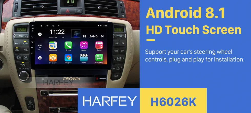 Discount Harfey 9" Android 8.1 GPS Nav car radio For 2010-2014 Toyota old crown left hand PMS DVR OBD II USB Rear camera SWC 0