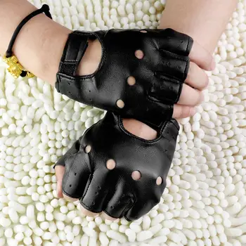 

Men Faux Leather Slip-Resistant Half Finger Fingerless Gloves Hand Wrist Mittens