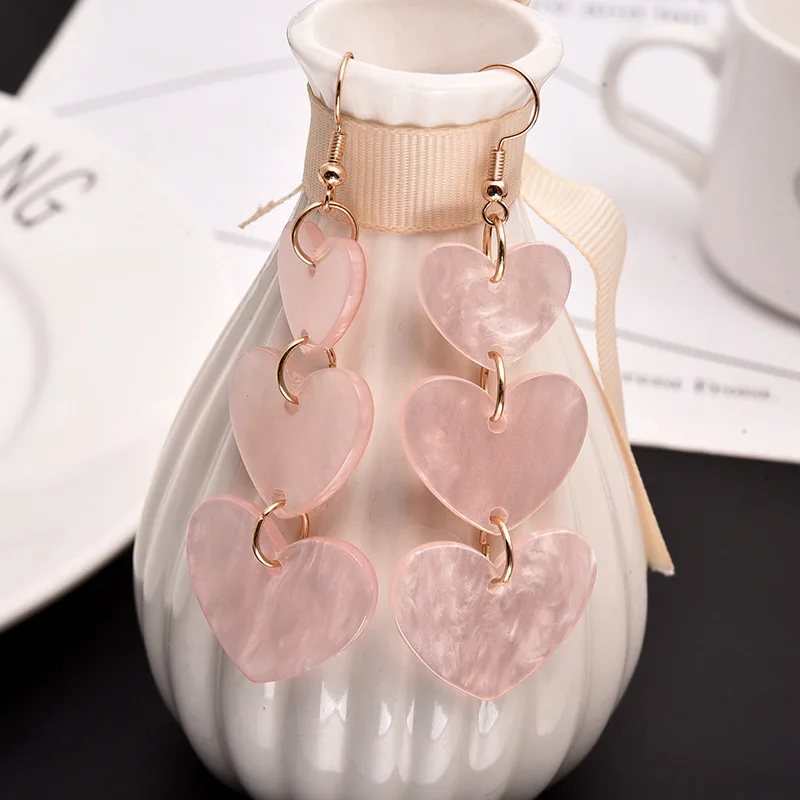 

Hot style lovely girl pink heart earrings love long tassel Korean acrylic earrings personality joker earrings