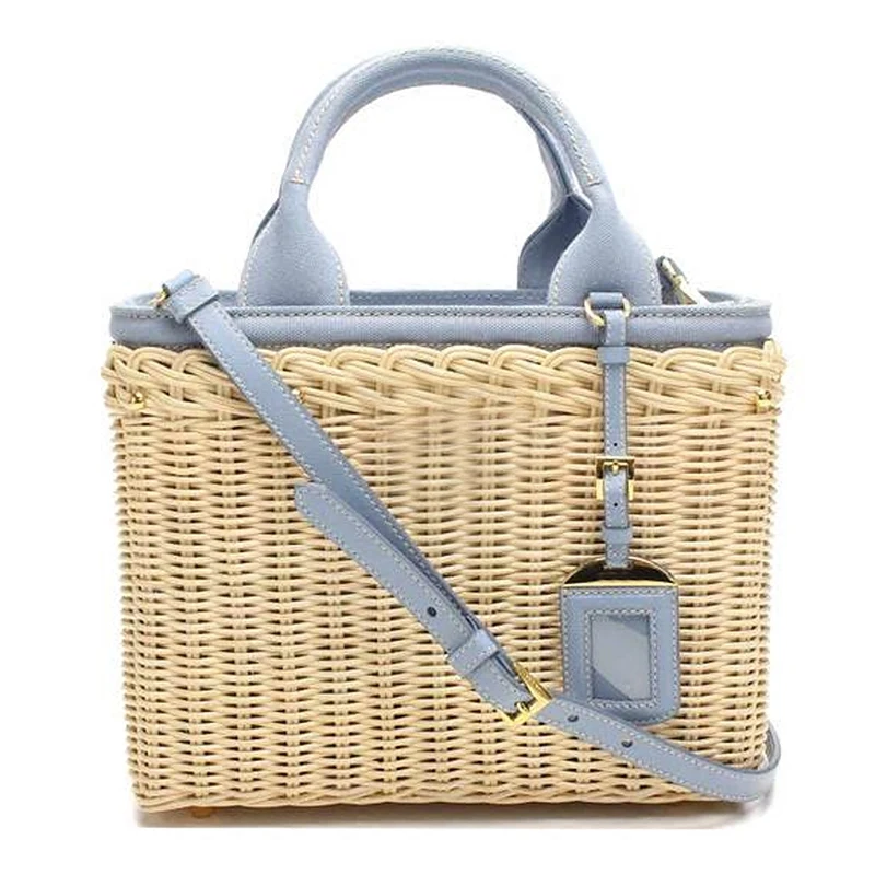

2016 New Handbag Woven Rattan Satchel Women Bags Shoulder Bag Fashion Retro Pastoral Style Lady Cute Lovely Blue Original Bags