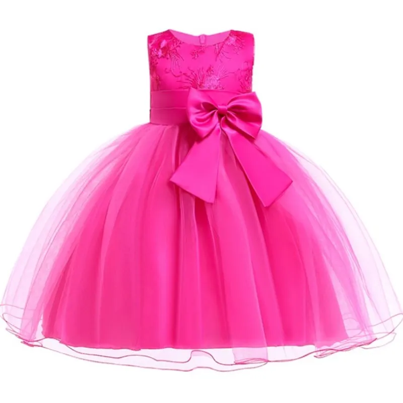 Детская одежда для дня рождения; кружевное платье с вышивкой и большим бантом для маленьких девочек; платье для свадебной вечеринки; Детские платья для девочек; платье для малышей - Цвет: mei red