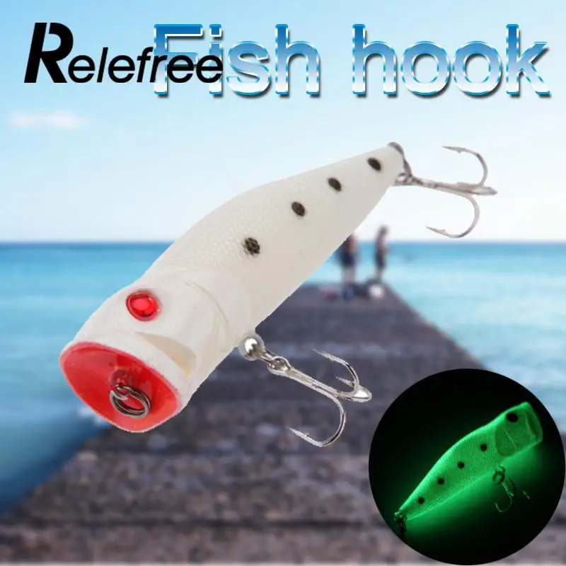 Relefree Luminous Glow Fish Bait Popper Floating Two Hook Fishing Lures
