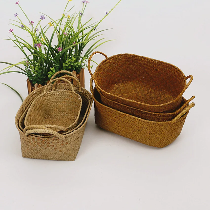 Wicker Weaving Storage Basket Fruit Dish Rattan Storage Box For Cosmetics Tea Picnic Basket Food Bread Organizer Handiwork