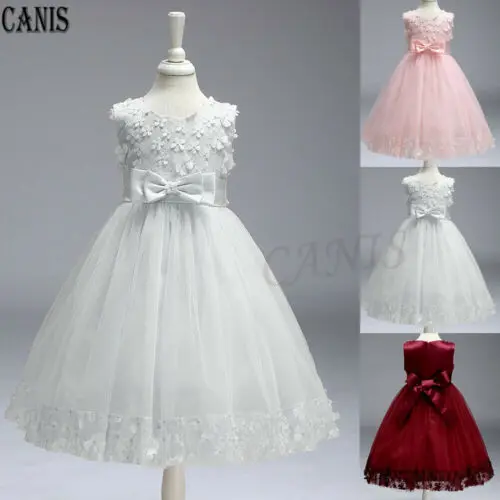 

Baby Girls Dress Flower Lace Cotton Dress Tutu Princess Bridesmaid Sleeveless O-Neck Skirt Floral Bowknot Elegant Solid Sundress