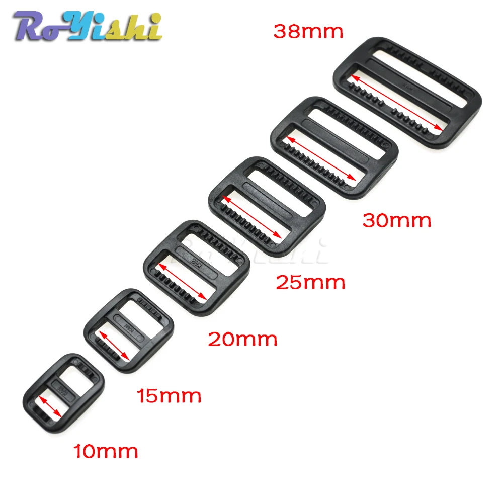 Plastic Adjust Buckles 10 Pcs/Pack Slider Tri Glide Wider Style Backpack Straps Webbing Black