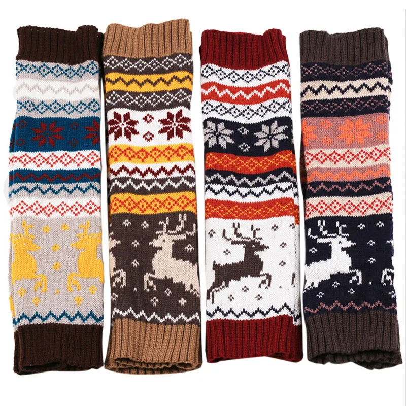 Женские зимние теплые вязаные гетры с рождественским оленем носки|boot socks|leg warmers
