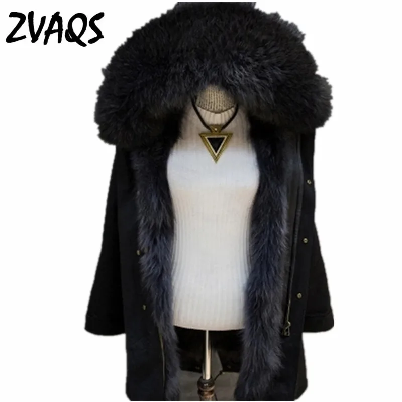 

ZVAQS 2018 Winter Fashion Fur Jacket Thick Warm nine quarter Casaco De Pele Fox Fur Collar Women's Outwear Coat CJ057