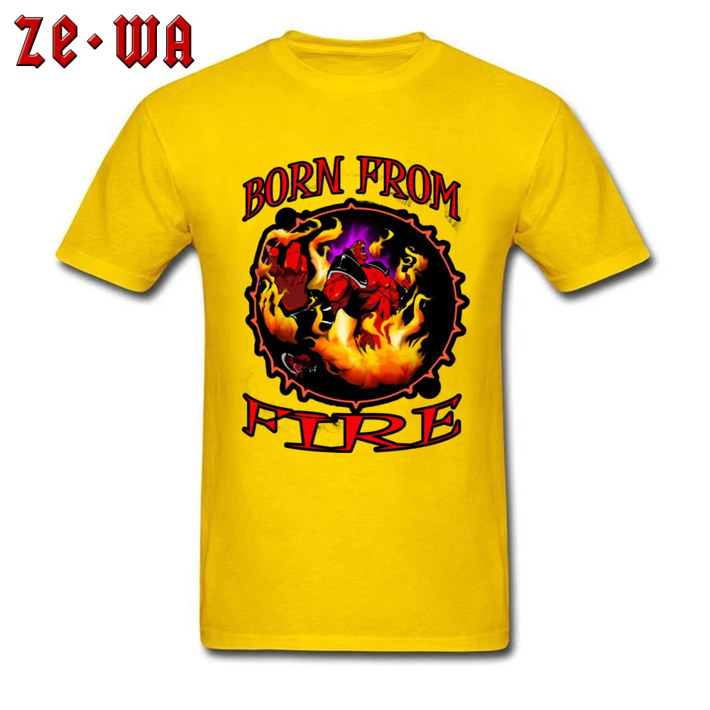 Custom Born from fire T Shirts Slim Fit Summer Fall Short Sleeve Crew Neck Tees 100% Cotton Fabric Man Camisa T Shirt Born from fire yellow