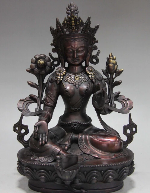 

12 Tibet Buddhism Red Copper Bronze Green TaRa Guan Yin Kwan-yin Boddha Statue