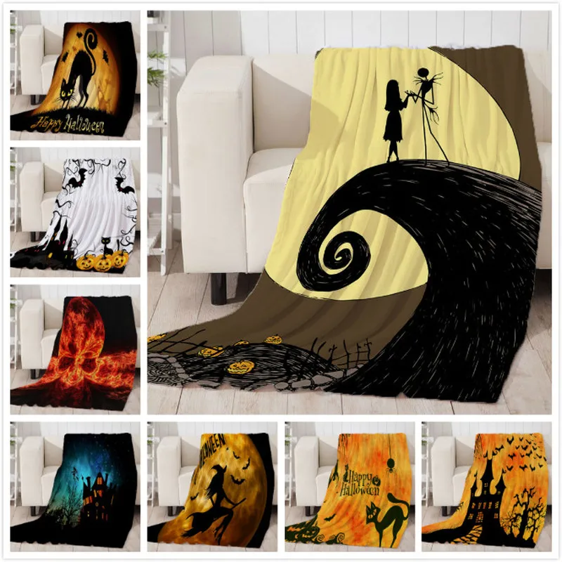 Baratos Manta Thicking para cama Super suave calavera murciélago Halloween manta arte Toalla de playa tiro viaje máquina lavable