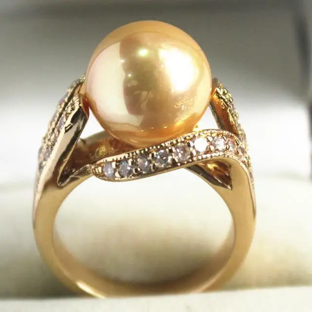 

beautiful new jewelry 18KGP with crystal decorated &12mm yellow shell pearl ring(#7.8.9)