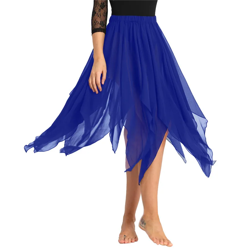 IEFiEL, женская шифоновая юбка с разрезом по бокам для Танцев Живота, костюм для взрослых, платье для танцев, сцены - Цвет: Blue