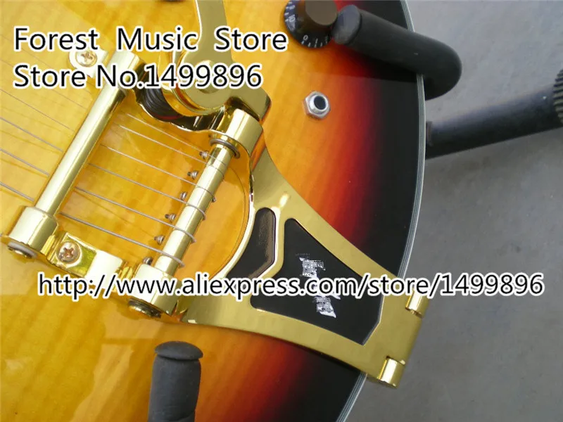 Chinese Golden Hardware Suneye Jazz Electric Guitar Vintage Sunburst Tiger Flame Hollow Guitarra Body From Chinese Factory Chinese Golden Hardware Suneye Jazz Electric Guitar Vintage Sunburst Tiger Flame Hollow Guitarra Body From Chinese Factory