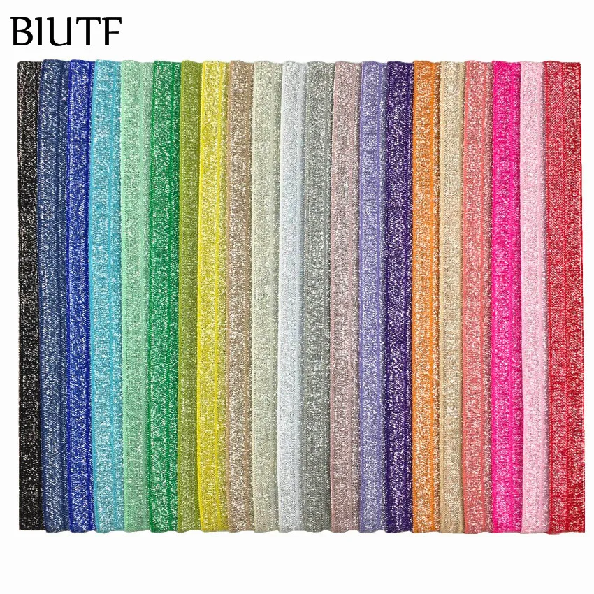 

100pcs/lot 5/8'' (15mm) Tinsel Inlaid Stretchy Ribbon Headband Glitter Hairband Chic Headwear Fit All Age HB053