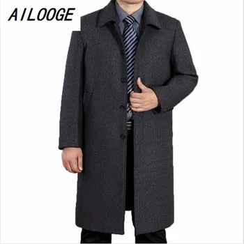

AILOOGE Autumn Hot-selling Solid Wool Trench Coat Men Single Breasted Trench Men's Outerwear Casual Coat Men's Jackets Casaco