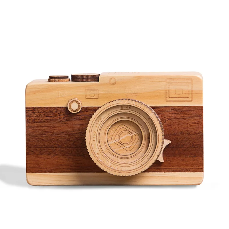 

Gift for boyfriend Camera design Wooden Music Box Hand Cranked birthday present Christmas Valentines day gift for girlfriend