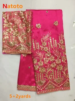 

2018 African George Lace Fabric With headtie Indian French Net Lace Fabric For Nigeria Wedding Dress Silk Lace B8A123