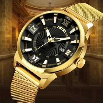 

Top Brand SKMEI Quartz Watches Men Luxury Business Gold Watch Stainless Steel Waterproof Wristwatches Man Clock reloj hombre