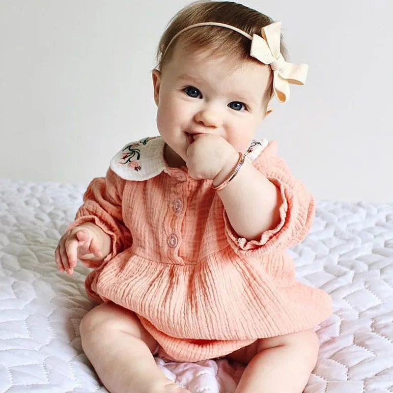 

Newborn Baby Peter Pan Collar Girl Bodysuit Infant Cotton Jumpsuit Hats Long Sleeve Toddler Kids Clothing Sets Bodysuit New