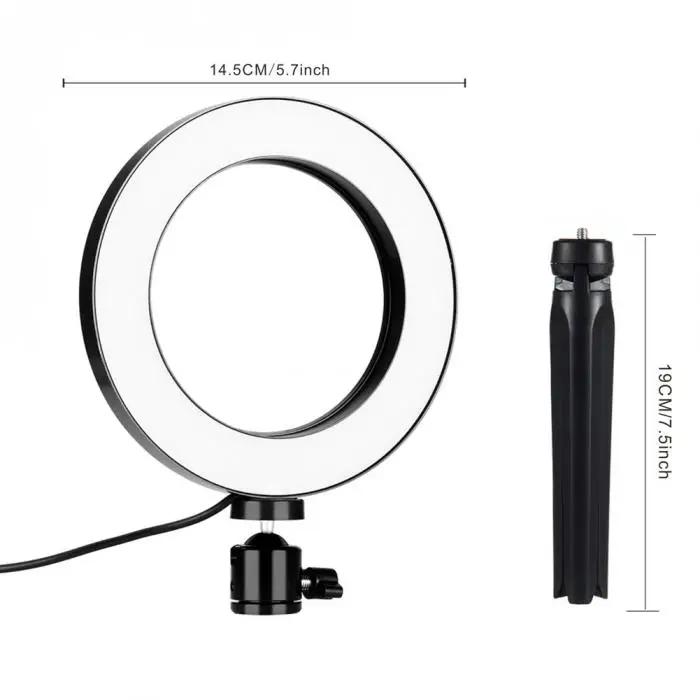 5,7 дюймовый мини светодиодный светильник-кольцо с регулируемой яркостью и штативом для видеосъемки, макияжа, NK-Shopping