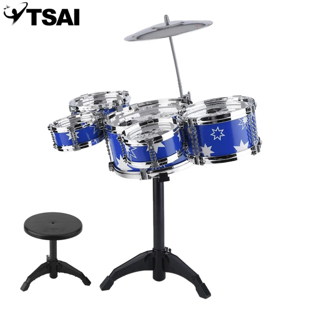 

TSAI Plug Size Children Kids Practicing Drum Instrument Mini Portable ABS Stainless Steel Drum Set With Chair