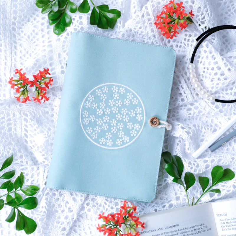 

Embroidery Fabric art Original 6 Holes Spiral Ring Loose-leaf Notebook Blank line grid dots Daily Week plan Diary planner Binder