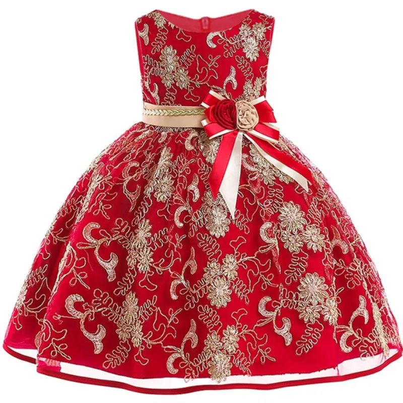 

Baby Girls Embroidery Flower Princess Wedding Party Dresses Kids Children Christmas Vestidos Formal Dress New Year Clothing