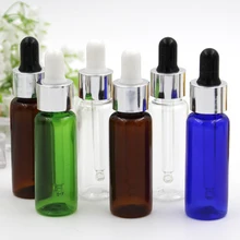 5pcs lot 10ml 15ml 20ml Empty PET Aluminum Dropper Oil Essential Bottle In Refillable Drop Liquid