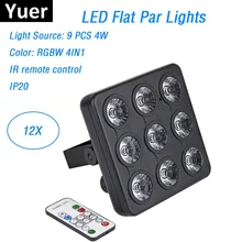 Dj aydınlatma ekipmanları 9X4W RGBW 4IN1 LED Panel gösterileri LED DMX düz Par ışıkları DMX/ uzaktan kumanda için mükemmel disko topu