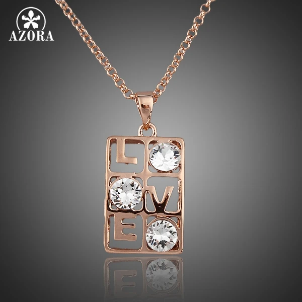 

AZORA Love Design Rose Gold Color Three Clear Stellux Austrian Crystal Pendant Necklace TN0052